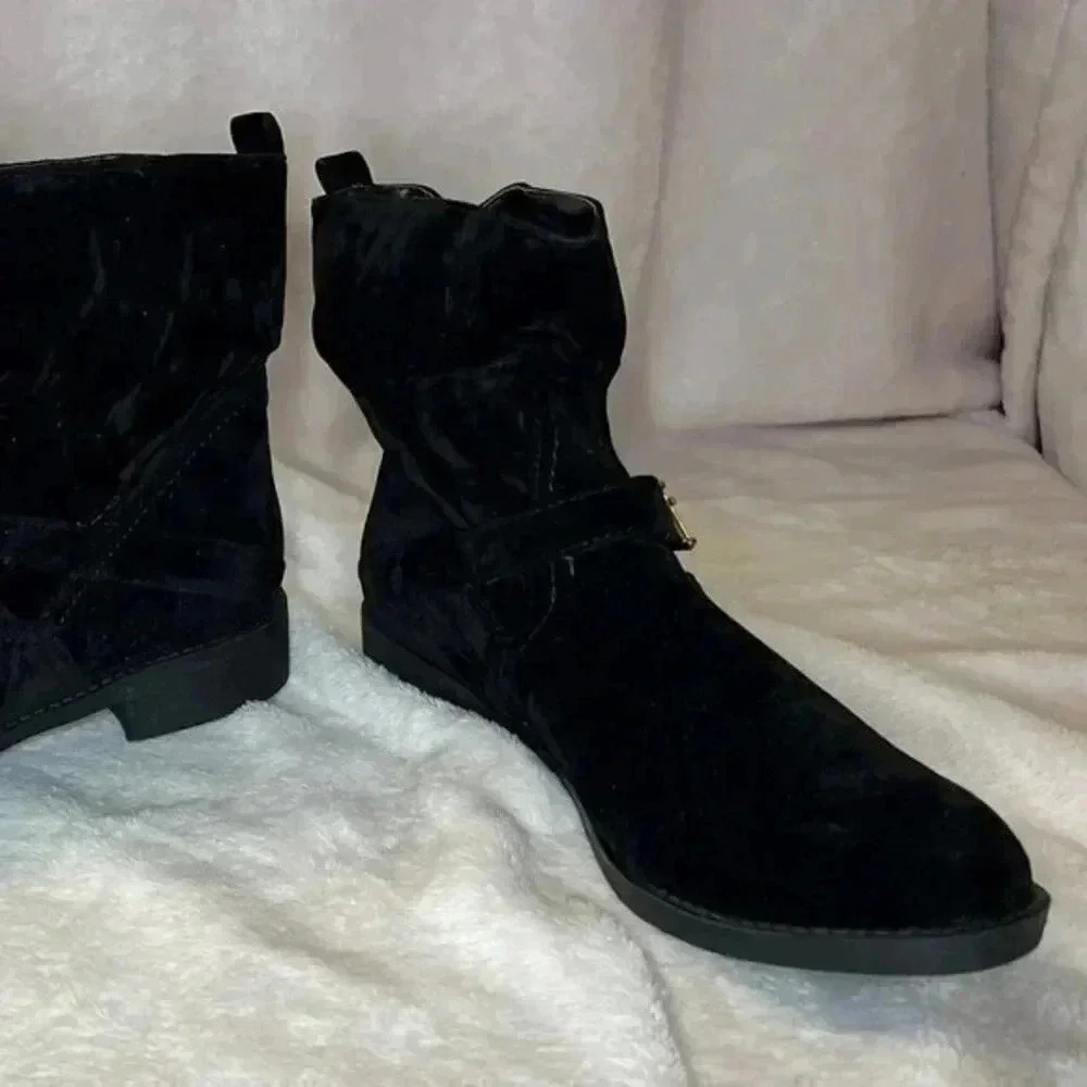 Black Velvet with Gold Buckles Bootie, Size 7.5